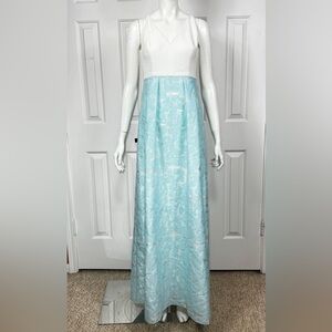 BELLE BADGLEY MISCHKA ELEGANT MAXI BLUE FLORAL BALLGOWN DRESS SIZE 4. G#22